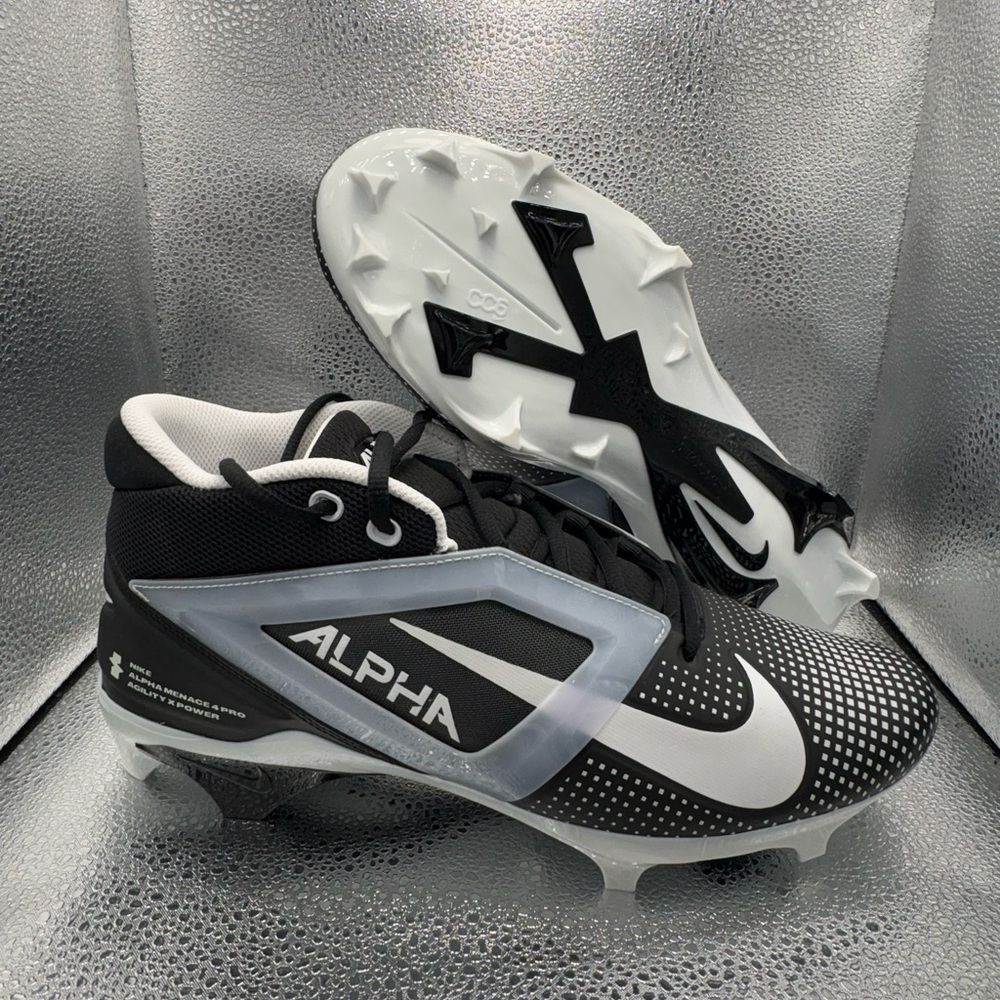 *NEW* Nike Alpha Menace 4 Pro Football Cleats Black White FZ7702-005 SIZE 12.5